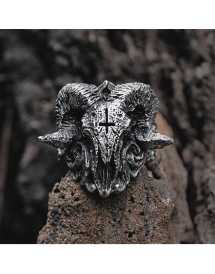 Unikalny Punk Gothic Satanic Demon Sorath pierścień czaszka mężczyźni 316L ze stali nierdzewnej w stylu motocyklowym pierścień B