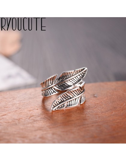 2019 Bijoux moda prawdziwe 925 srebro pierścionki z piór dla kobiet Boho regulowany S925 antyczne pierścienie Anillos joyas de p
