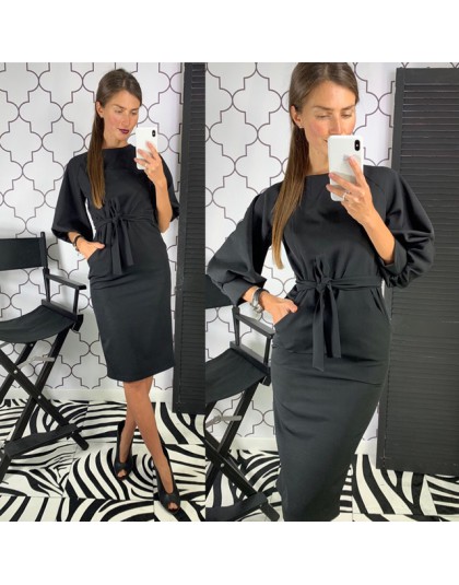 Kobiety w stylu Vintage latarnia rękaw skrzydła Party D ress z długim rękawem O szyi jednolita sukienka elegancka sukienka 2019 