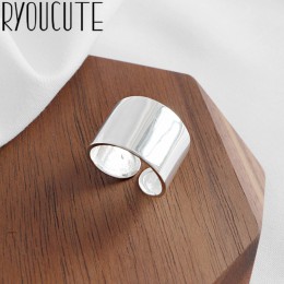 RYOUCUTE prawdziwa czysta 925 Sterling Silver biżuteria koreański proste duże gładkie pierścienie dla kobiet Wedding Finger otwa