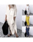 Moda jesień dekolt z klapami długa sukienka koszulowa ZANZEA kobiety z długim rękawem przyciski bawełniana pościel Sundress Casu