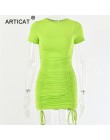 Articat biała Ruched plisowana sukienka bodycon kobiety sznurkiem z krótkim rękawem mini impreza sukienka jednolity, w stylu bas