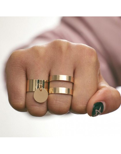 RscvonM 2 sztuk/partia złote boho kolor zestaw pierścieni dla kobiet drążą okrągłe monety Knuckle Midi Finger pierścionki biżute