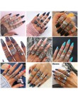 Docona Boho biżuteria na palce korona geometryczne Rhinestone liść kobiety zestawy pierścionków Hollow układanie pierścieni Vint