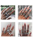 Docona Boho biżuteria na palce korona geometryczne Rhinestone liść kobiety zestawy pierścionków Hollow układanie pierścieni Vint