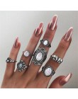Docona Boho biżuteria na palce korona geometryczne Rhinestone liść kobiety zestawy pierścionków Hollow układanie pierścieni Vint