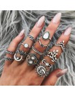 Docona Boho biżuteria na palce korona geometryczne Rhinestone liść kobiety zestawy pierścionków Hollow układanie pierścieni Vint