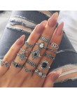 Bague Femme Vintage pierścionki dla kobiet boho geometryczne kwiatki kryształowe Knuckle zestaw pierścieni czeski Midi biżuteria