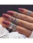 9 sztuk/zestaw Vintage srebrna strzała liść kwiat rzeźbione Knuckle zestaw pierścieni dla kobiet bohema puste geometryczne pierś