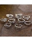 9 sztuk/zestaw Vintage srebrna strzała liść kwiat rzeźbione Knuckle zestaw pierścieni dla kobiet bohema puste geometryczne pierś