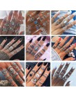 Bague Femme Vintage pierścionki dla kobiet boho geometryczne kwiatki kryształowe Knuckle zestaw pierścieni czeski Midi biżuteria