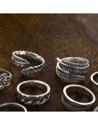 9 sztuk/zestaw Vintage srebrna strzała liść kwiat rzeźbione Knuckle zestaw pierścieni dla kobiet bohema puste geometryczne pierś