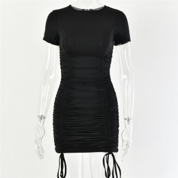 Articat biała Ruched plisowana sukienka bodycon kobiety sznurkiem z krótkim rękawem mini impreza sukienka jednolity, w stylu bas