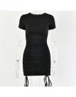 Articat biała Ruched plisowana sukienka bodycon kobiety sznurkiem z krótkim rękawem mini impreza sukienka jednolity, w stylu bas