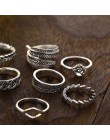 9 sztuk/zestaw Vintage srebrna strzała liść kwiat rzeźbione Knuckle zestaw pierścieni dla kobiet bohema puste geometryczne pierś