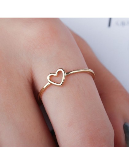 Minimalistyczny złoty srebrny cienki metal hollow heart love charm rozmiar 6 7 8 9 10 pierścienie dla kobiet prezent dla niej wi
