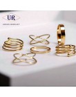 6 sztuk/zestawów Vintage ręcznie Knuckle zestaw pierścieni dla kobiet złoty kolor Metal wiosna kształt hiperbola styl moda biżut
