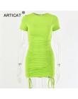 Articat biała Ruched plisowana sukienka bodycon kobiety sznurkiem z krótkim rękawem mini impreza sukienka jednolity, w stylu bas