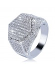 Hip-hopowa moda męska pierścionki miedziane złote kolor srebrny pierścień Iced Out Bling Pave cyrkonia geometria pierścień Charm