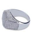 Hip-hopowa moda męska pierścionki miedziane złote kolor srebrny pierścień Iced Out Bling Pave cyrkonia geometria pierścień Charm