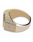 Hip-hopowa moda męska pierścionki miedziane złote kolor srebrny pierścień Iced Out Bling Pave cyrkonia geometria pierścień Charm