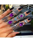 Vintage fioletowy kryształ Knuckle pierścienie dla kobiet artystyczne geometryczne Anel Finger zestaw pierścieni boho imprezowe 