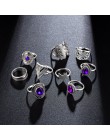 Vintage fioletowy kryształ Knuckle pierścienie dla kobiet artystyczne geometryczne Anel Finger zestaw pierścieni boho imprezowe 