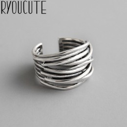 Bijoux 2020 prosty styl 925 Sterling Silver wielowarstwowe pierścienie linii dla kobiet prezenty duże łańcuchy pierścienie