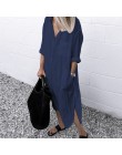 Moda jesień dekolt z klapami długa sukienka koszulowa ZANZEA kobiety z długim rękawem przyciski bawełniana pościel Sundress Casu
