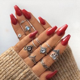 Docona Boho biżuteria na palce korona geometryczne Rhinestone liść kobiety zestawy pierścionków Hollow układanie pierścieni Vint