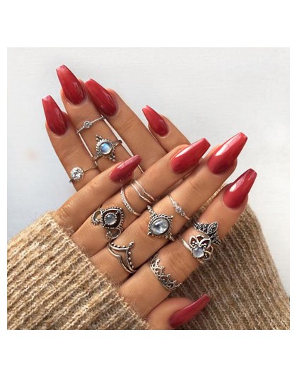 Docona Boho biżuteria na palce korona geometryczne Rhinestone liść kobiety zestawy pierścionków Hollow układanie pierścieni Vint