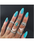 Docona Boho biżuteria na palce korona geometryczne Rhinestone liść kobiety zestawy pierścionków Hollow układanie pierścieni Vint