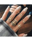 Docona Boho biżuteria na palce korona geometryczne Rhinestone liść kobiety zestawy pierścionków Hollow układanie pierścieni Vint