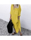 Moda jesień dekolt z klapami długa sukienka koszulowa ZANZEA kobiety z długim rękawem przyciski bawełniana pościel Sundress Casu