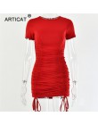 Articat biała Ruched plisowana sukienka bodycon kobiety sznurkiem z krótkim rękawem mini impreza sukienka jednolity, w stylu bas