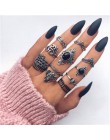 Docona Boho biżuteria na palce korona geometryczne Rhinestone liść kobiety zestawy pierścionków Hollow układanie pierścieni Vint
