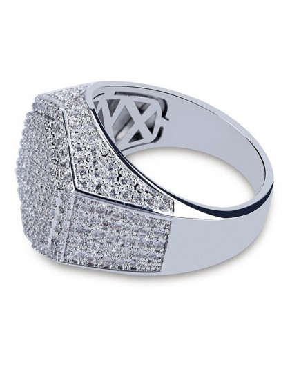 Hip-hopowa moda męska pierścionki miedziane złote kolor srebrny pierścień Iced Out Bling Pave cyrkonia geometria pierścień Charm