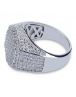 Hip-hopowa moda męska pierścionki miedziane złote kolor srebrny pierścień Iced Out Bling Pave cyrkonia geometria pierścień Charm