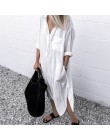 Moda jesień dekolt z klapami długa sukienka koszulowa ZANZEA kobiety z długim rękawem przyciski bawełniana pościel Sundress Casu