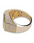 Hip-hopowa moda męska pierścionki miedziane złote kolor srebrny pierścień Iced Out Bling Pave cyrkonia geometria pierścień Charm