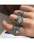 Docona Boho biżuteria na palce korona geometryczne Rhinestone liść kobiety zestawy pierścionków Hollow układanie pierścieni Vint