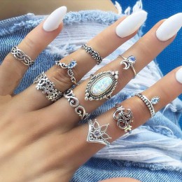 Bague Femme Vintage pierścionki dla kobiet boho geometryczne kwiatki kryształowe Knuckle zestaw pierścieni czeski Midi biżuteria