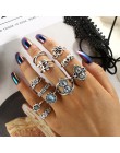 Docona Boho biżuteria na palce korona geometryczne Rhinestone liść kobiety zestawy pierścionków Hollow układanie pierścieni Vint