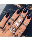 Docona Boho biżuteria na palce korona geometryczne Rhinestone liść kobiety zestawy pierścionków Hollow układanie pierścieni Vint