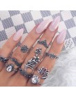 Bague Femme Vintage pierścionki dla kobiet boho geometryczne kwiatki kryształowe Knuckle zestaw pierścieni czeski Midi biżuteria