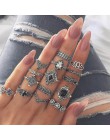 Bague Femme Vintage pierścionki dla kobiet boho geometryczne kwiatki kryształowe Knuckle zestaw pierścieni czeski Midi biżuteria