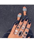 Docona Boho biżuteria na palce korona geometryczne Rhinestone liść kobiety zestawy pierścionków Hollow układanie pierścieni Vint