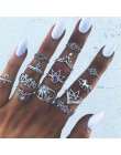 Bague Femme Vintage pierścionki dla kobiet boho geometryczne kwiatki kryształowe Knuckle zestaw pierścieni czeski Midi biżuteria