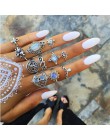 Bague Femme Vintage pierścionki dla kobiet boho geometryczne kwiatki kryształowe Knuckle zestaw pierścieni czeski Midi biżuteria