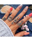 Bague Femme Vintage pierścionki dla kobiet boho geometryczne kwiatki kryształowe Knuckle zestaw pierścieni czeski Midi biżuteria